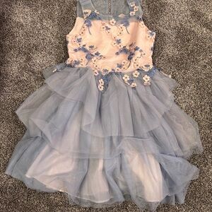 Us Angels Blue and Pink Floral Kids Formal Dress